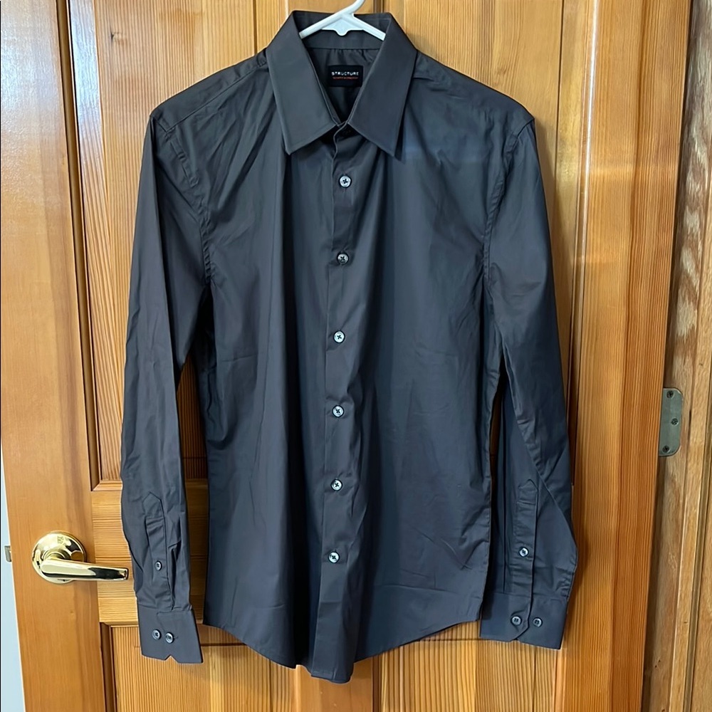 Structure Charcoal Gray Dress Shirt Long-Sleeved